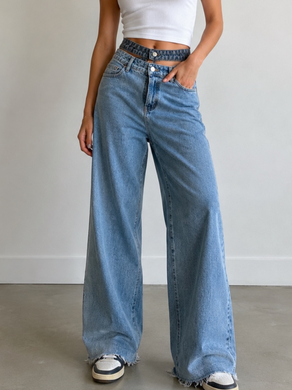Missguided Layered Waist Wide Leg Jeans - Light Wash Denim Women’s 27x30 New
